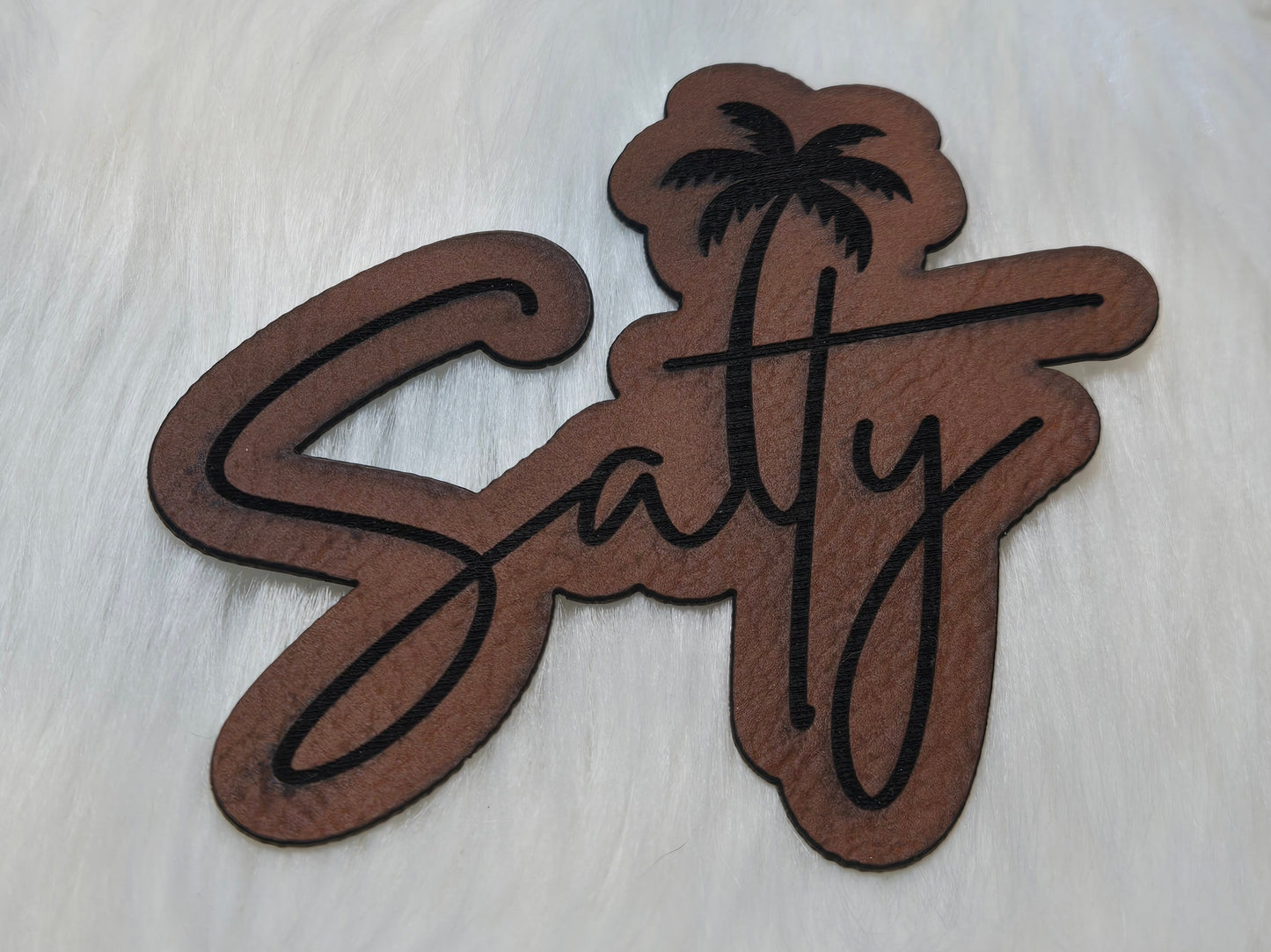 Salty with Palm Tree Leatherette Patch w/ Richardson 112 Trucker Hat