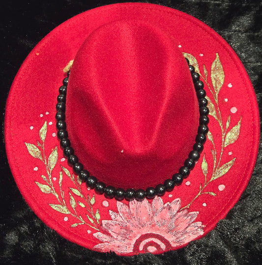 Engraved Sunflower and leaves red