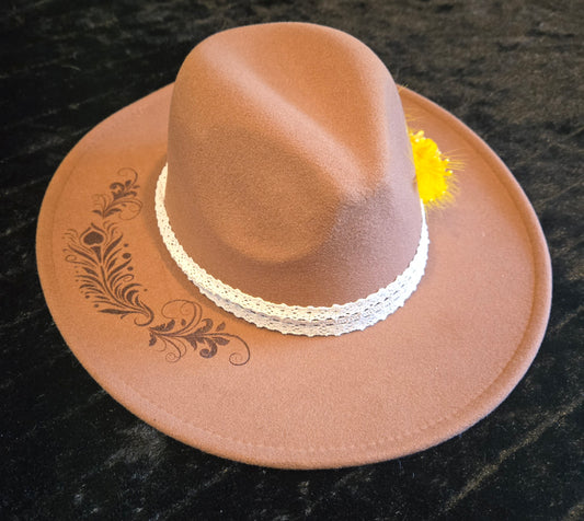 Flourish with yellow and black feathers Engraved Hat